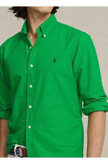 پیراهن آکسفورد کاستم فیت نخی سبز کم رنگ مردانه رالف رولن