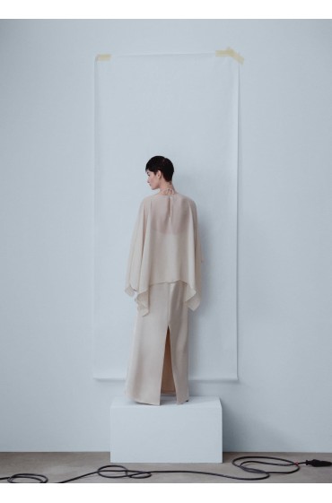 شنل نیمه شفاف نامتقارن زنانه رنگ بژ منگو