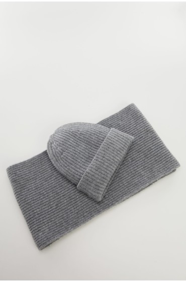 شال و کلاه پشمی ترکیبی مردانه خاکستری منگو