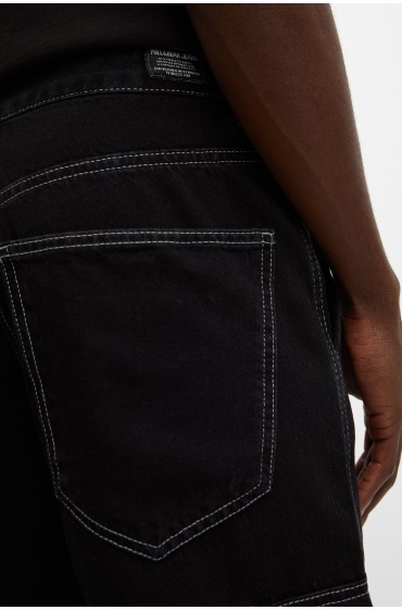 شلوار جین جیبدار بلوک رنگی با جزئیات درز مردانه مشکی پل اند بیر