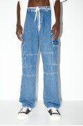 شلوار جین جیبدار بلوک رنگی با جزئیات درز مردانه آبی متوسط پل اند بیر