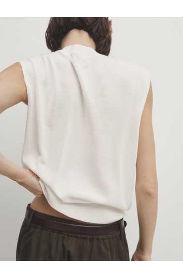 پلیور لایوسل ترکیبی تاپ با گردن بلند زنانه کرم رنگ ماسیمودوتی
