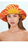 کلاه سطلی پارچه ای طرح دار زنانه قرمز منگو