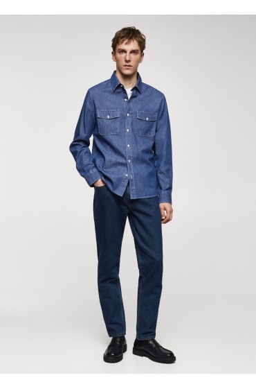 کت تک پیراهن جین جیب دار مردانه آبی مات منگو