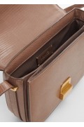 کیف دوشی فلپ طرح دار از پوست کروکودیل زنانه قهوه ای روشن / پاستلی منگو