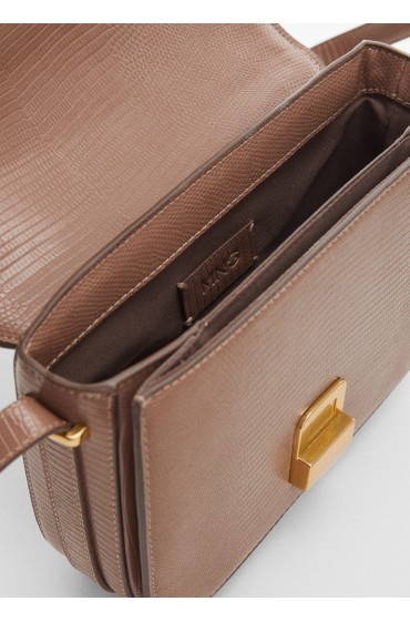کیف دوشی فلپ طرح دار از پوست کروکودیل زنانه قهوه ای روشن / پاستلی منگو