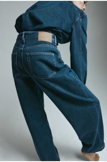 شلوار جین بلند گشاد زنانه آبی جین اچ اند ام