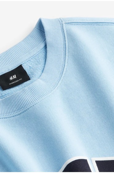 سویشرت چاپ شده با فیت راحت مردانه آبی روشن/هروقت اچ اند ام