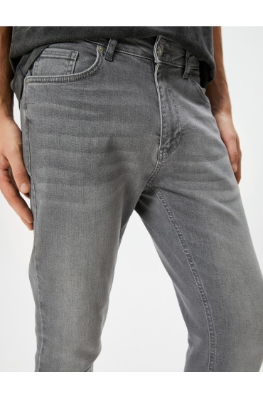 شلوار جین Skinny Fit - Michael Jean مردانه خاکستری  کوتون