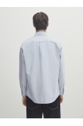 پیراهن معمولی راه راه میکرو آکسفورد مردانه آبی کمرنگ ماسیمودوتی
