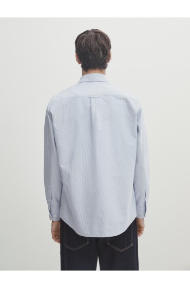 پیراهن معمولی راه راه میکرو آکسفورد مردانه آبی کمرنگ ماسیمودوتی
