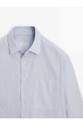 پیراهن نخی پوپلین راه راه معمولی مردانه آبی آسمانی ماسیمودوتی