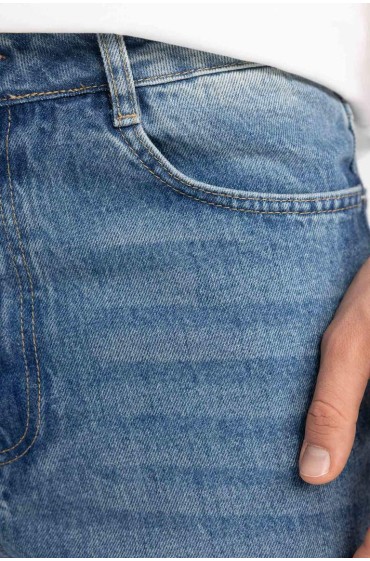 شلوار جین گشاد با طرح کمر معمولی مردانه آبی نعنایی  دیفکتو