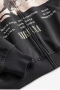 هودی زیپ دار و طرح دار چاپ شد اورسایز زنانه سیاه اچ اند ام
