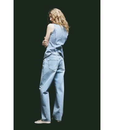 شلوار جین بلند مخروطی زنانه آبی جین روشن اچ اند ام