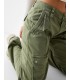 شلوار پارچه ای جیبدار نخی فاق کوتاه با بند زنانه خاکی برشکا