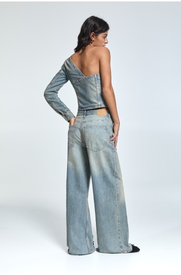 شلوار جین گشاد با طرح شسته شده زنانه آبی متوسط پل اند بیر