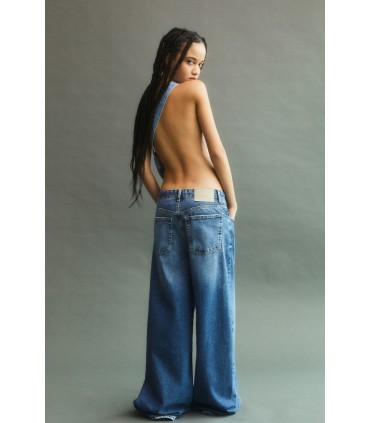شلوار جین سوپر گشاد قد بلند زنانه آبی متوسط پل اند بیر