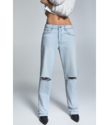 شلوار جین راست فاق متوسط زنانه آبی محو شده پل اند بیر