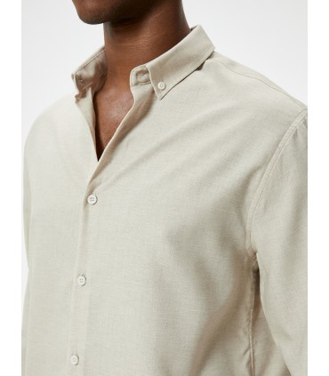 پیراهن جذب با یقه بلند کلاسیک دکمه دار مردانه رنگ بژ  کوتون