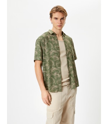 پیراهن تابستانی آستین کوتاه ترکیبی از ویسکوز دکمه دار گلدار مردانه طرح سبز  کوتون