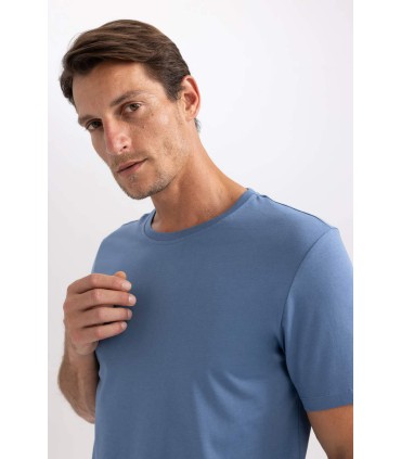 تیشرت آستین کوتاه یقه معمولی فیت مردانه نیلی روشن  دیفکتو