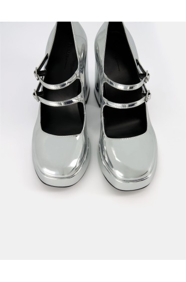 کفش پاشنه پلت فرم با بند مچ پا فلزی زنانه نقره ای برشکا