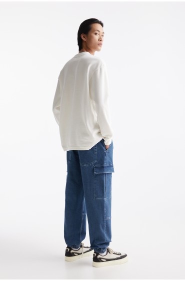 شلوار جین جیبدار مردانه آبی متوسط پل اند بیر