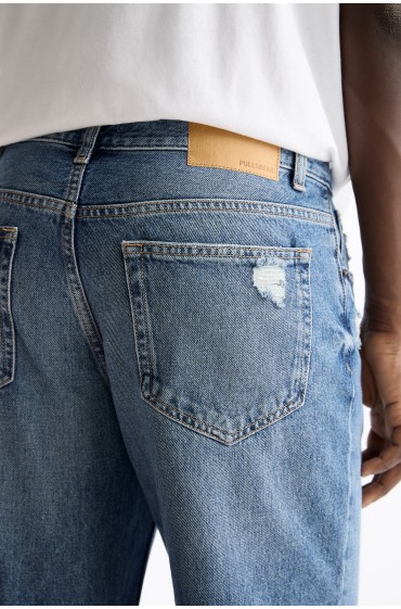 شلوار جین استاندارد زاپدار مردانه آبی متوسط پل اند بیر