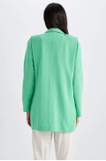 کت تک کتان ترکیبی یقه ای با فیت معمولی زنانه سبز دیفکتو