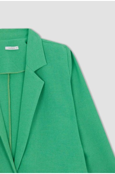 کت تک کتان ترکیبی یقه ای با فیت معمولی زنانه سبز دیفکتو