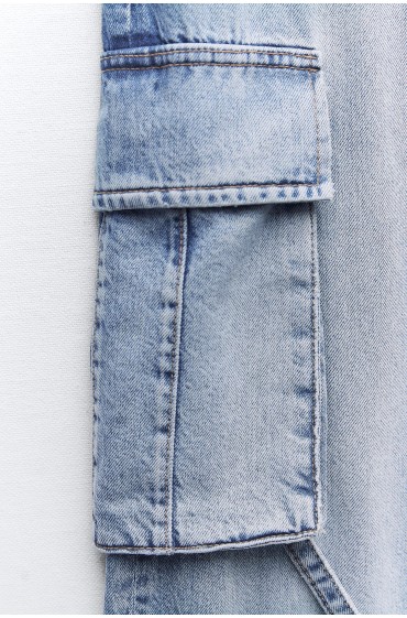 شلوار جین بلند TRF CARGO زنانه آبی زارا