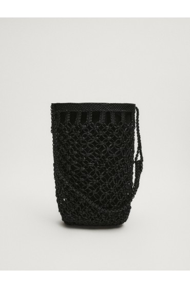 کیف دوشی سطلی چرم بافته شده ناپا زنانه مشکی ماسیمودوتی