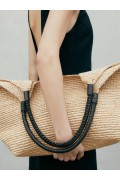 کیف دوشی رافیا با دسته چرمی زنانه رنگ بژ ماسیمودوتی