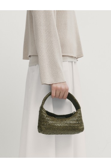 کیف دوشی مینی چرم ناپا بافته شده زنانه خاکی ماسیمودوتی