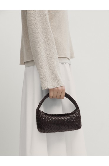 کیف دوشی مینی چرم ناپا بافته شده زنانه قهوه ای ماسیمودوتی