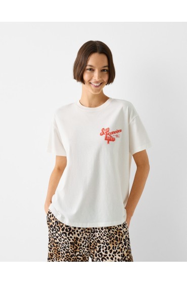 تیشرت آستین کوتاه چاپ شده اورسایز زنانه رنگ سفید برشکا