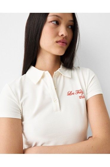 تیشرت آستین کوتاه چاپ شده با پولو زنانه رنگ سفید برشکا