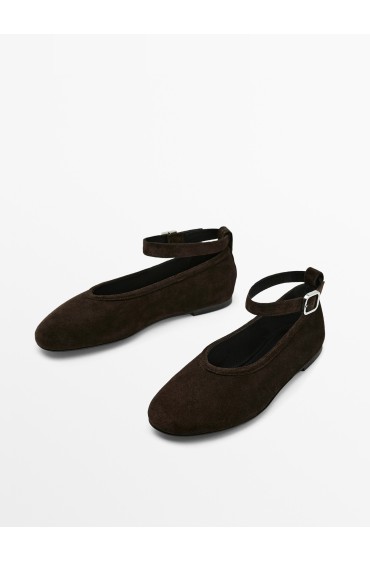 کفش تخت باله با بند قابل جدا شدن زنانه قهوه ای ماسیمودوتی