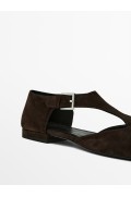 کفش تخت راسته جیر اسپلیت با تکه پشتی زنانه قهوه ای ماسیمودوتی