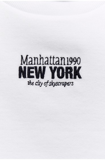 تیشرت نیم تنه به همراه لوگو نوشته نیویورک شده زنانه سفید زارا