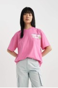 تیشرت آستین کوتاه چاپ شده Unisex Cool Oversize Fit زنانه رنگ صورتی دیفکتو