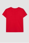 تیشرت قرمز آستین کوتاه چاپ شده با یقه معمولی متناسب زنانه قرمز دیفکتو