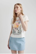 تیشرت آستین کوتاه چاپ شده باحال زنانه رنگ سفید دیفکتو