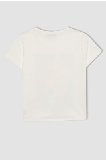تیشرت آستین کوتاه چاپ شده باحال زنانه رنگ سفید دیفکتو