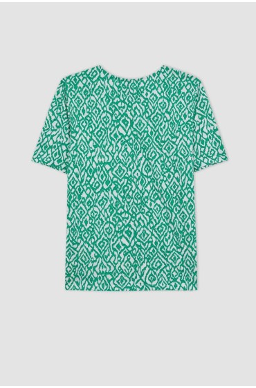 تیشرت آستین کوتاه یقه خدمه با فیت معمولی زنانه سبز دیفکتو