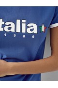 تیشرت آستین کوتاه با نوشته چاپی ایتالیا زنانه آبی برشکا