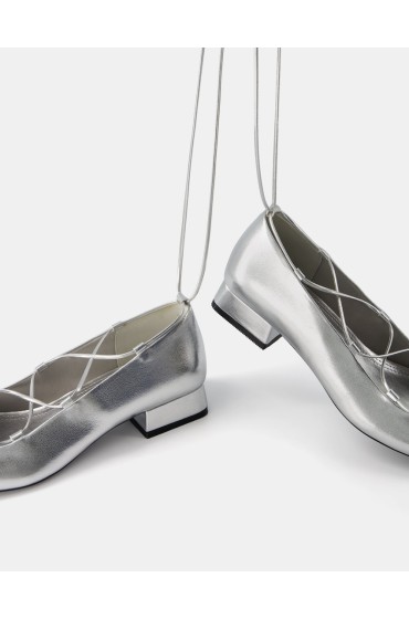 کفش تخت باله توری فلزی زنانه نقره ای برشکا
