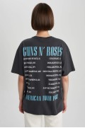 تیشرت آستین کوتاه 100% نخی با یقه پرینت شده Guns N' Roses Oversize Fit Crew زنانه آنتراسیت دیفکتو