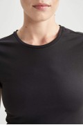 تیشرت آستین کوتاه یقه ورزشکار DeFactoFit Crop Crop زنانه مشکی دیفکتو